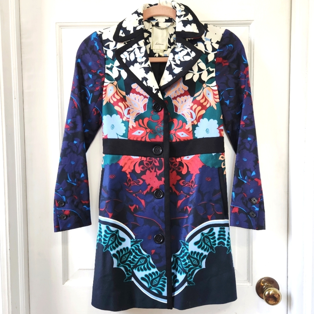 Anthropologie Colorful Psychedelic Paisley Print Patterned "Florilege" Coat